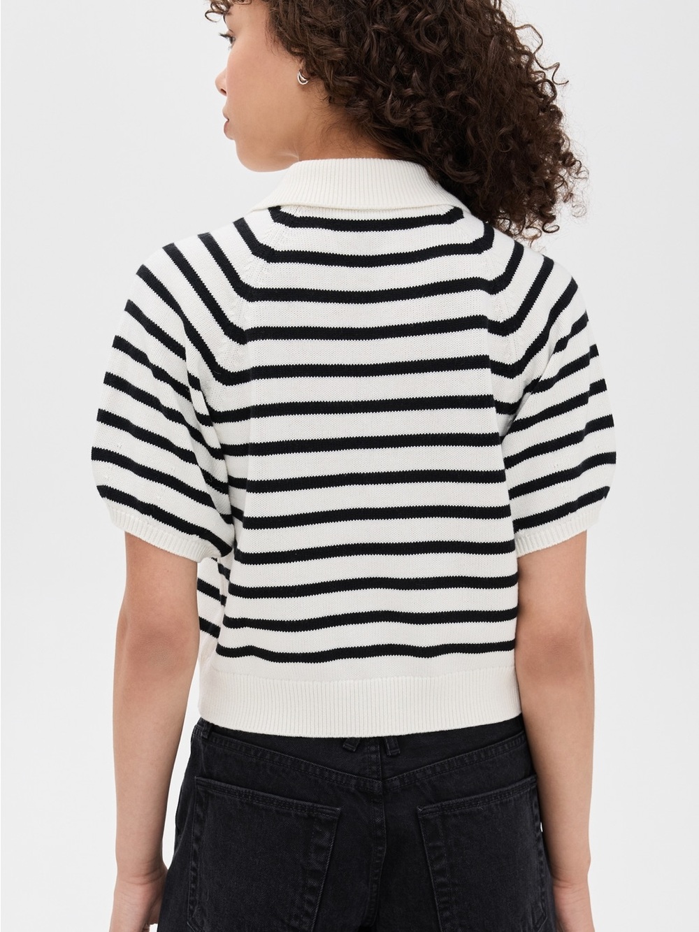 PAIGE ‘Birch’ Striped Knit Polo – Women’s Medium, Cream & Brown - Picture 2 of 7